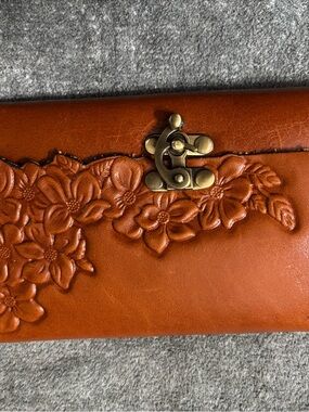 Patricia Nash Floral-Embossed Leather Clutch Wallet - Cognac Brown